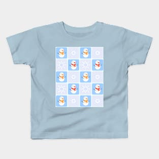 Winter checkered pattern snowman and snowflakes Kids T-Shirt